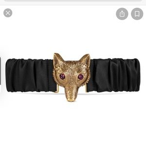 Gucci Crystal Embellished Fox Satin Elastic Belt